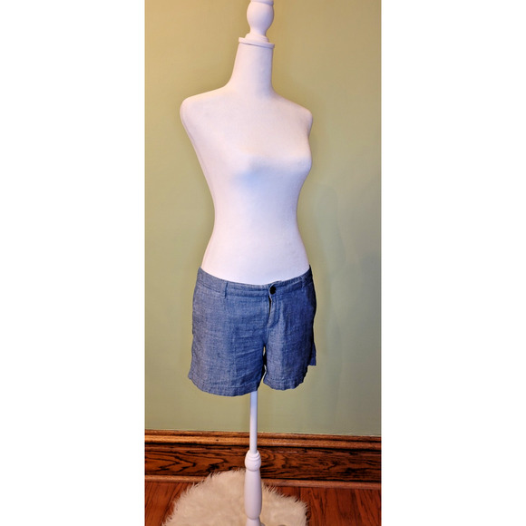 Target Merona Size 2 Chambray Shorts Blue Denim Flat Front Chinos Pockets Solid - Picture 1 of 7